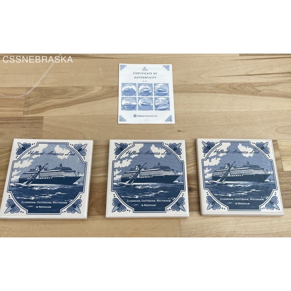 Holland-America Line Set of 3‎ Tile Coasters- Zuiderdam, Oosterdam, Westerdam